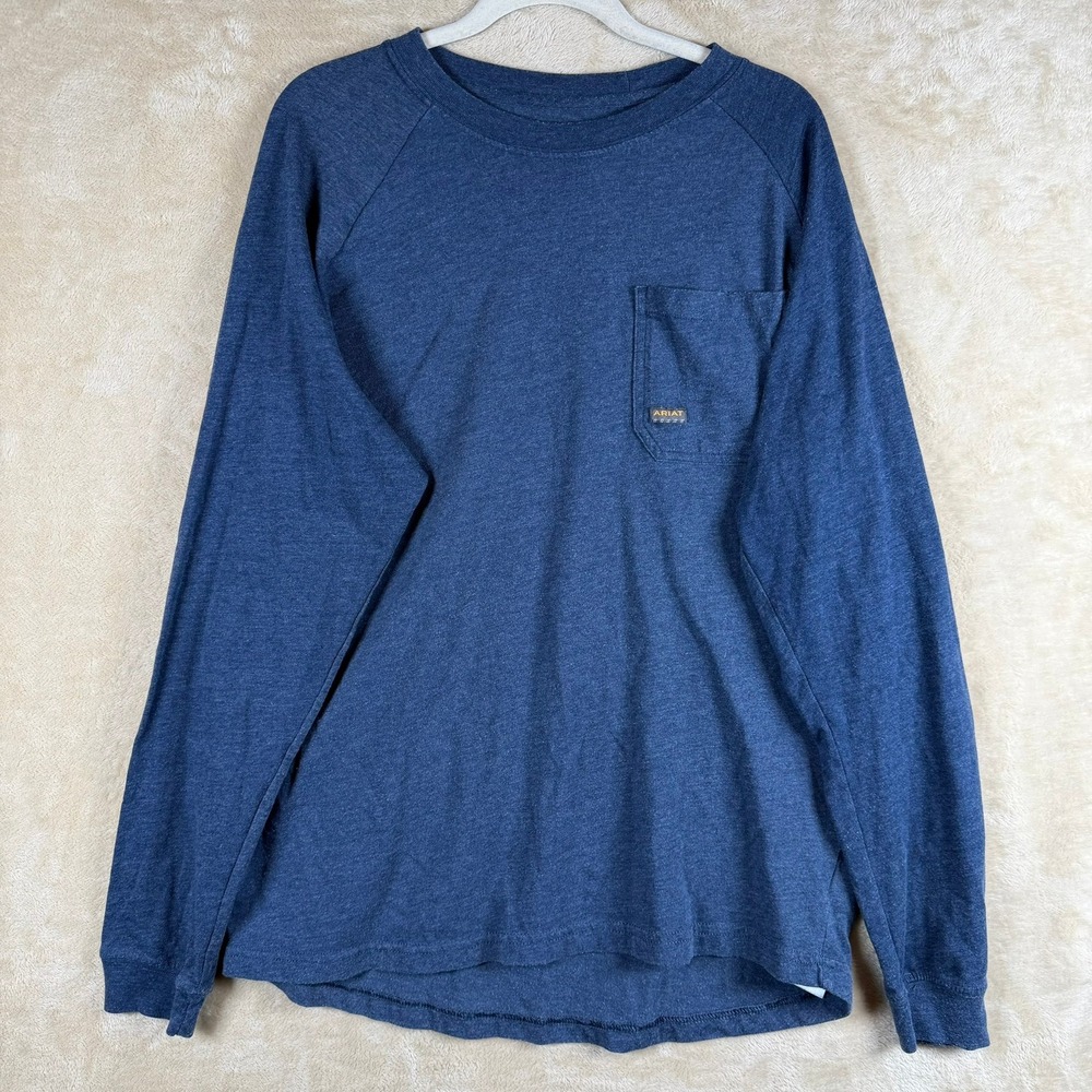 Ariat Rebar Mens Long Sleeve Pocket T Shirt Graphic Rebar Cotton Blue L
